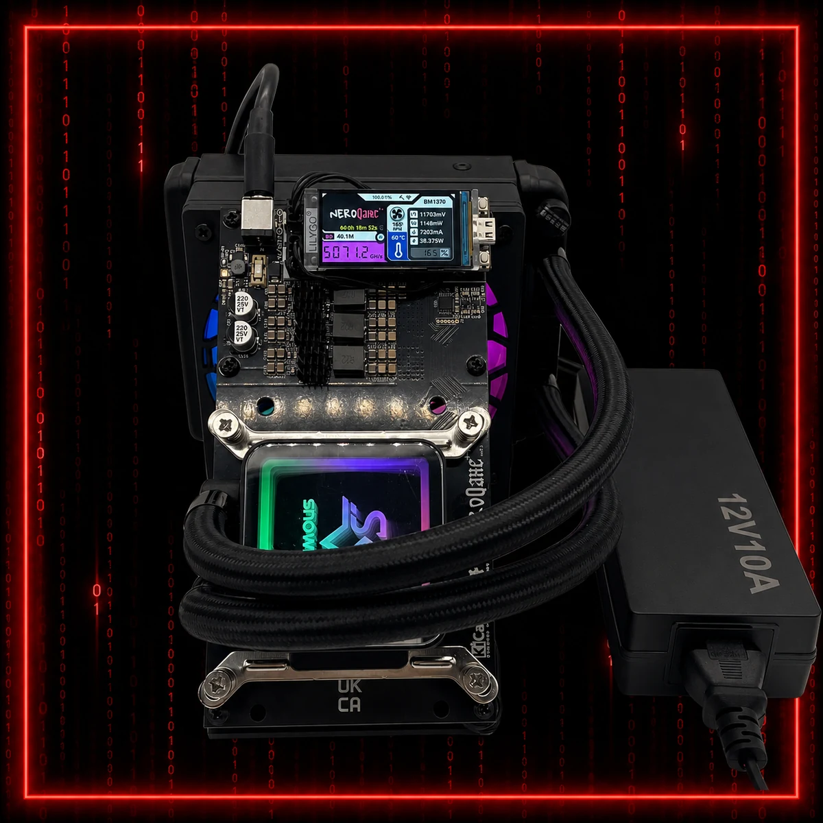 NerdQaxe Hydro BM1370 Bitcoin miner front facing image