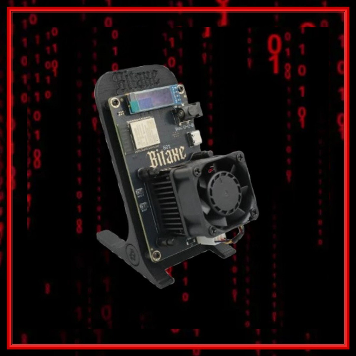 Bitaxe Gamma 601 home Bitcoin miner with red glowing internal border