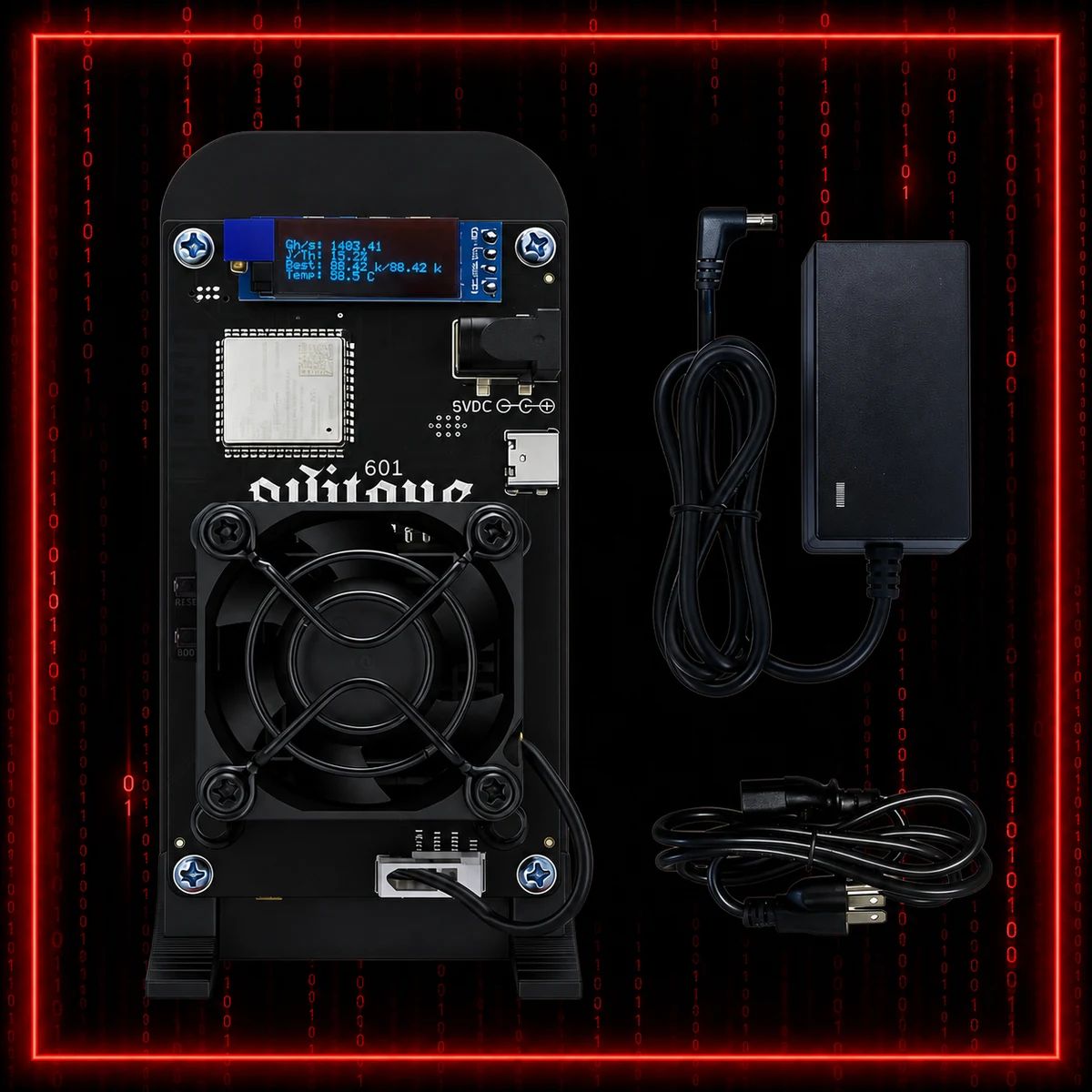 Bitaxe Gamma Bitcoin miner with power supply